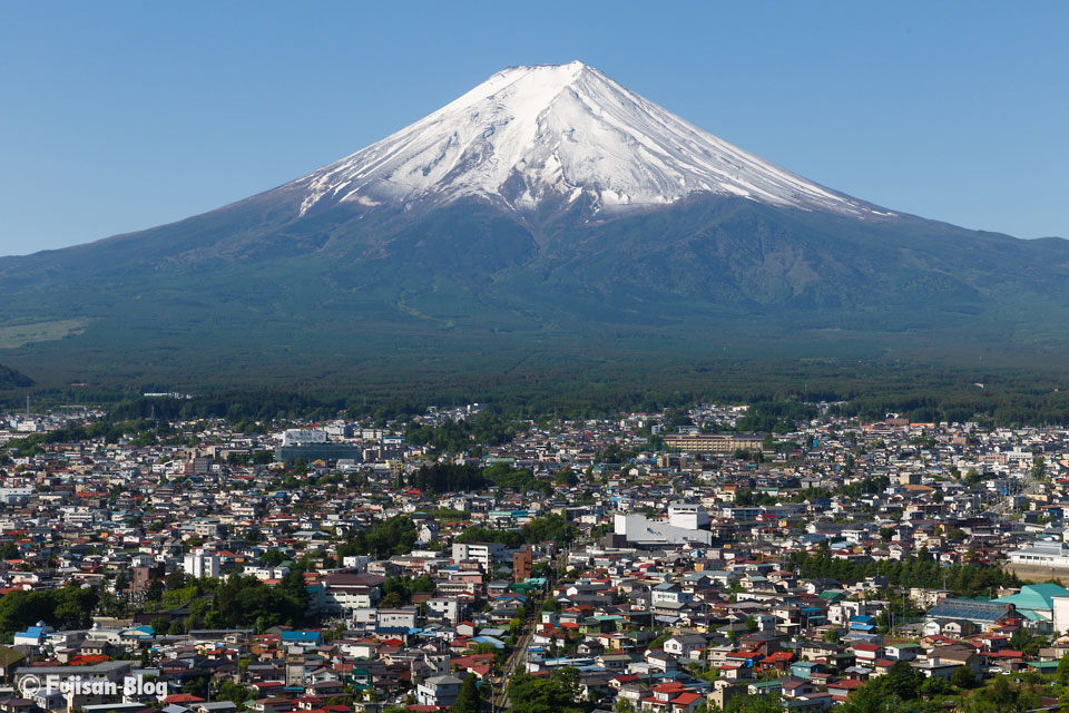 【富士山写真】 雪が増えた新倉山浅間公園（忠霊塔）からの富士山