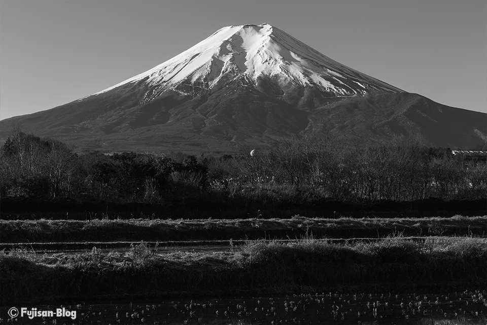 【富士山写真】田んぼが凍り始めた農村公園からの富士山