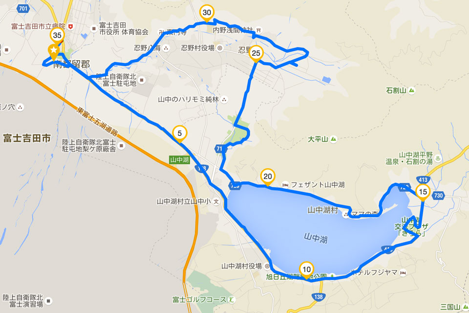 ロードバイクで山中湖、忍野村をポタリング